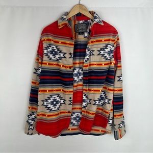 Aztec Print Button Front Pocket Flannel Shirt Size M Mens Navajo